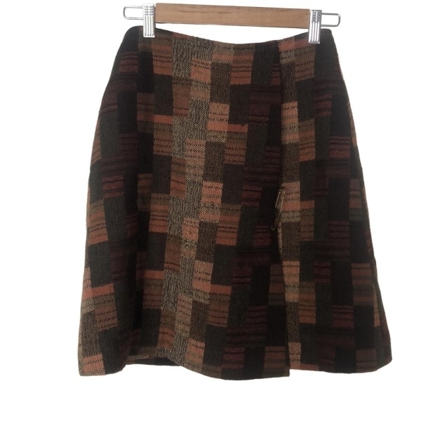 クリスチャンラクロワ Christian Lacroix 巻きスカート サイズ40 M - ダークブラウン×オレンジ×マルチ レディース ミニ/チェック柄/BAZaR_画像1