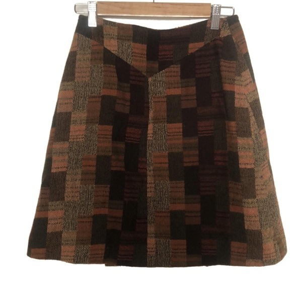 クリスチャンラクロワ Christian Lacroix 巻きスカート サイズ40 M - ダークブラウン×オレンジ×マルチ レディース ミニ/チェック柄/BAZaR_画像2