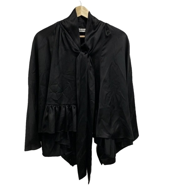 バレンシアガ BALENCIAGA 長袖シャツブラウス サイズ34 S 647677TJN08 - 黒 レディース シルク/フリル/春/秋 トップス_画像1