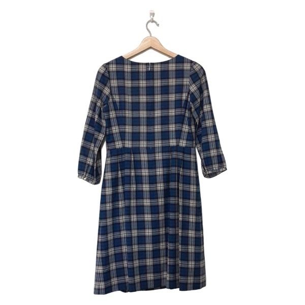ニューヨーカー NEW YORKER サイズ9AR S - ブルー×白×マルチ レディース クルーネック/七分袖/ひざ丈/チェック柄 美品 ワンピース_画像2