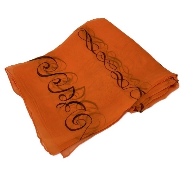 エルメス HERMES ストール(ショール) - シルク オレンジ×黒 シアー マフラー_画像1