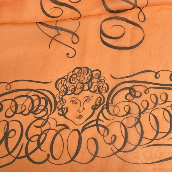 エルメス HERMES ストール(ショール) - シルク オレンジ×黒 シアー マフラー_画像2