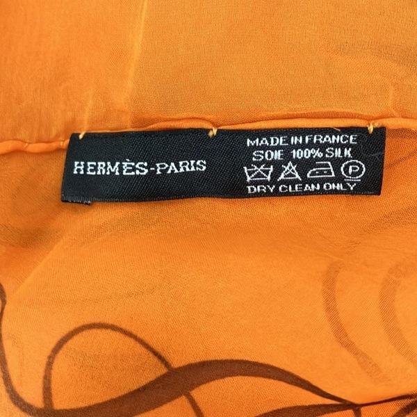 エルメス HERMES ストール(ショール) - シルク オレンジ×黒 シアー マフラー_画像3