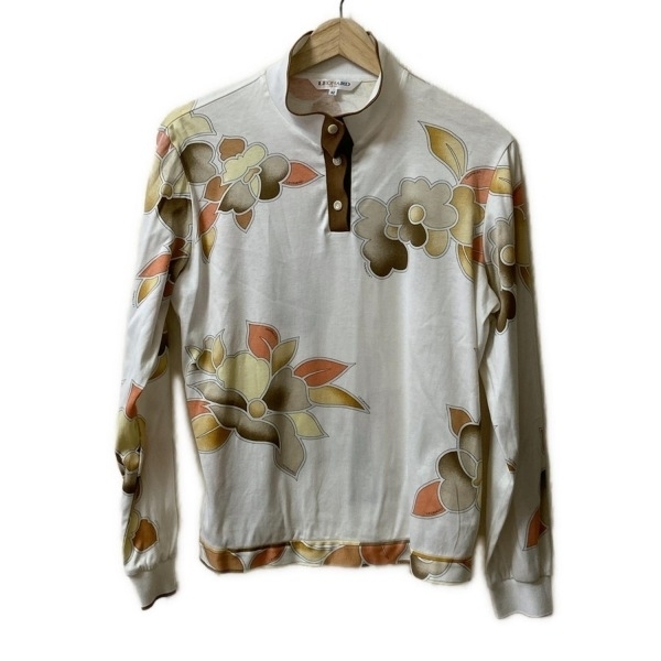 レオナールスポーツ LEONARD SPORT 長袖ポロシャツ サイズ42 L - 白×ダークブラウン×マルチ レディース 花柄 トップス_画像1