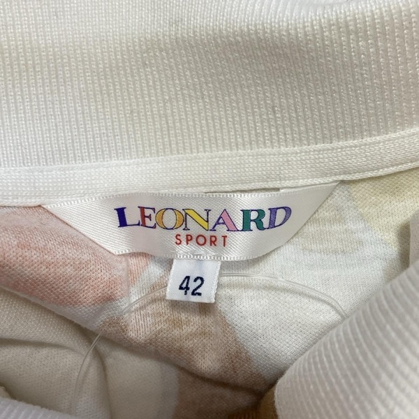 レオナールスポーツ LEONARD SPORT 長袖ポロシャツ サイズ42 L - 白×ダークブラウン×マルチ レディース 花柄 トップス_画像3
