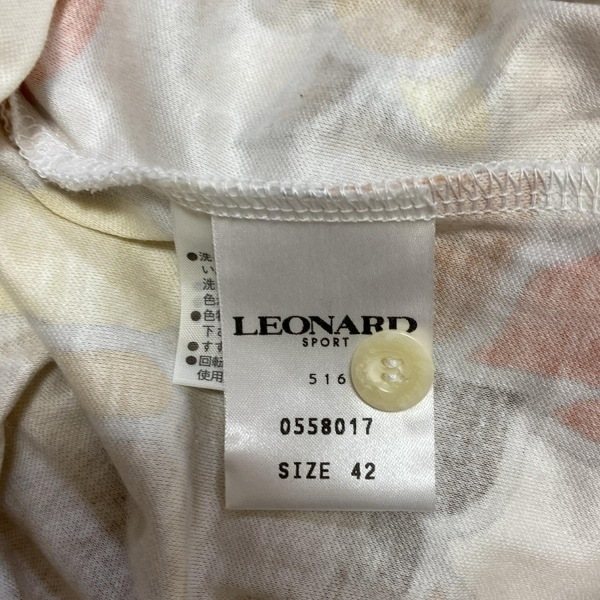 レオナールスポーツ LEONARD SPORT 長袖ポロシャツ サイズ42 L - 白×ダークブラウン×マルチ レディース 花柄 トップス_画像5