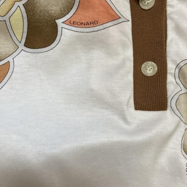 レオナールスポーツ LEONARD SPORT 長袖ポロシャツ サイズ42 L - 白×ダークブラウン×マルチ レディース 花柄 トップス_画像7