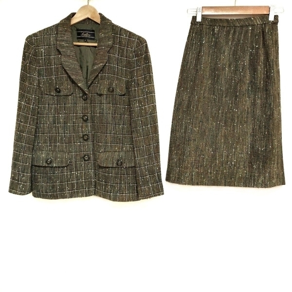 レリアン Leilian スカートスーツ - カーキ×白×マルチ レディース チェック柄 レディーススーツ_画像1