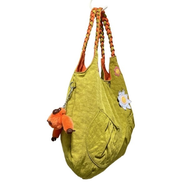 キプリング Kipling トートバッグ - イエローグリーン 編み込み バッグ_画像2