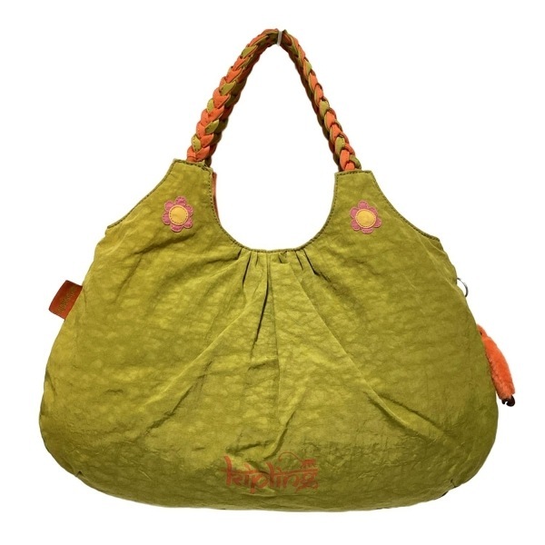 キプリング Kipling トートバッグ - イエローグリーン 編み込み バッグ_画像3