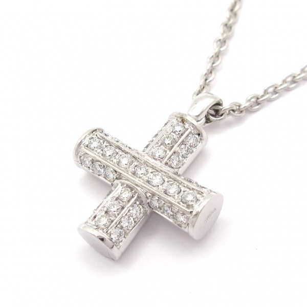 磨き済み■ブルガリ BVLGARI ネックレス グリーククロスダイヤ K18WG×ダイヤモンド アクセサリー（首）_画像1