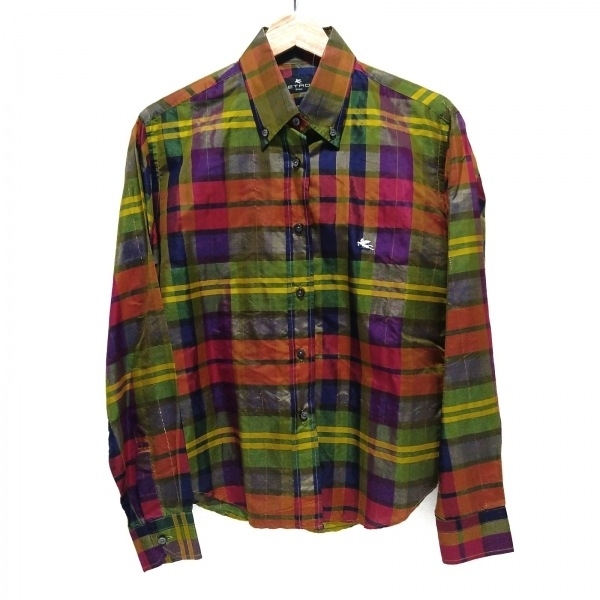 エトロ ETRO 長袖シャツブラウス サイズ42 M - カーキ×オレンジ×マルチ レディース シルク/チェック柄 美品 トップス_画像1