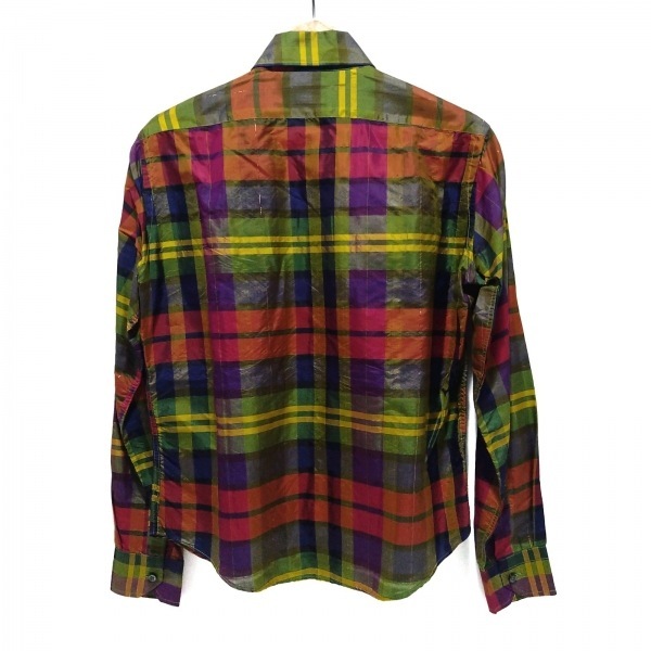 エトロ ETRO 長袖シャツブラウス サイズ42 M - カーキ×オレンジ×マルチ レディース シルク/チェック柄 美品 トップス_画像2