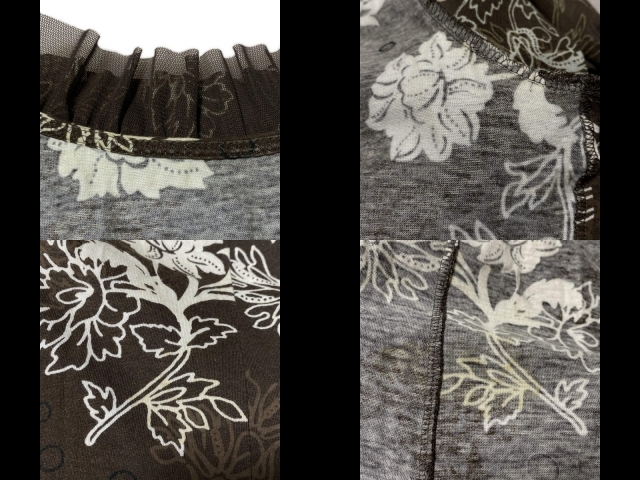 ヒロココシノ HIROKO KOSHINO スカートセットアップ - ダークブラウン×白×ライトブラウン レディース 花柄/一部シースルー/フリル_画像10