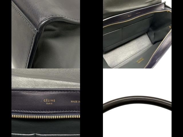 セリーヌ CELINE ハンドバッグ トラペーズミディアム レザー グレーベージュ×黒××グレー バッグ_画像8
