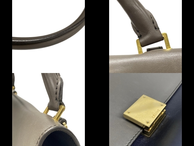 セリーヌ CELINE ハンドバッグ トラペーズミディアム レザー グレーベージュ×黒××グレー バッグ_画像9