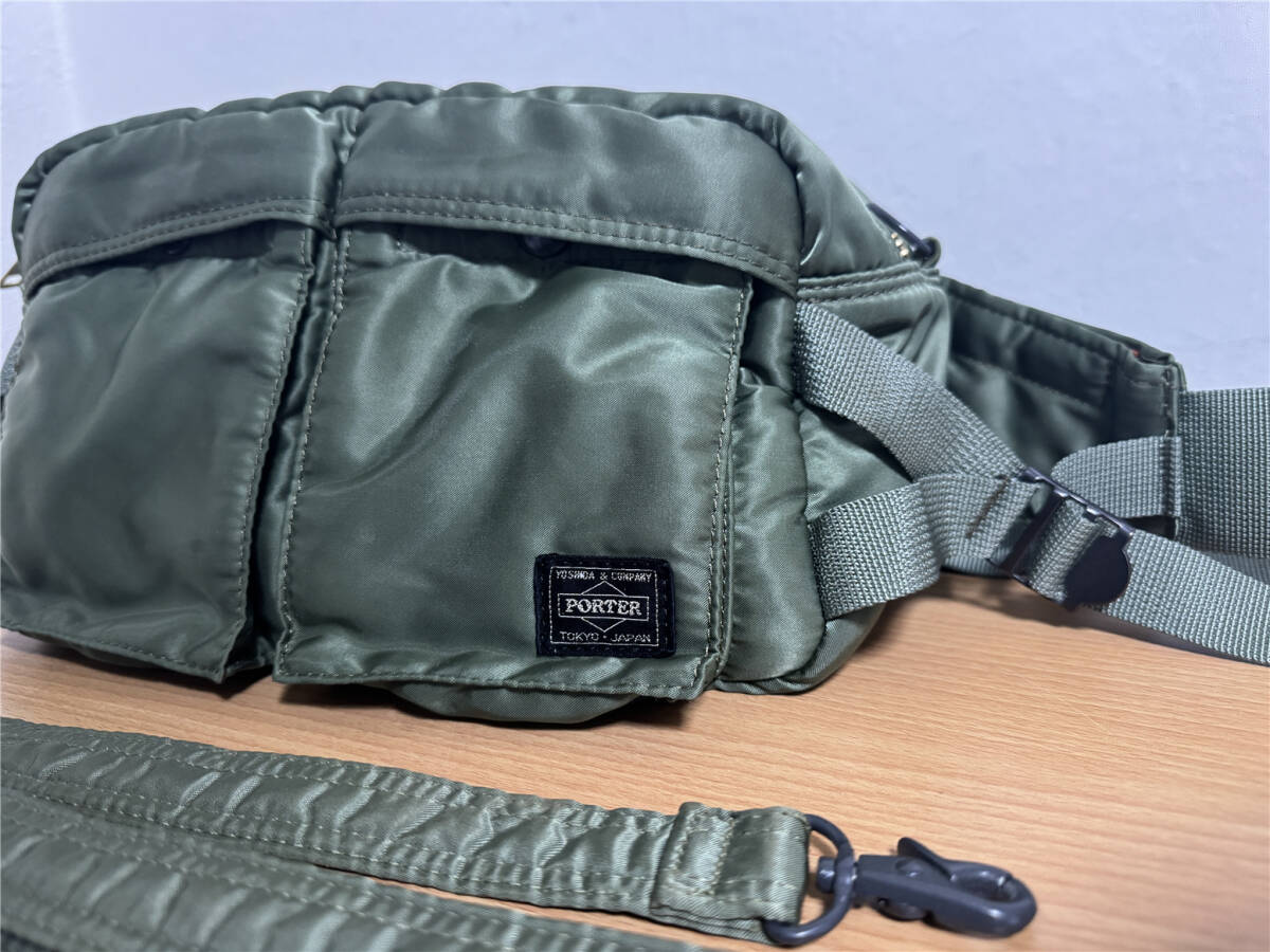 定番人気●極美品●吉田カバン ポーター PORTER TANKER タンカー 2way ウエストバッグ セージグリーン_画像5