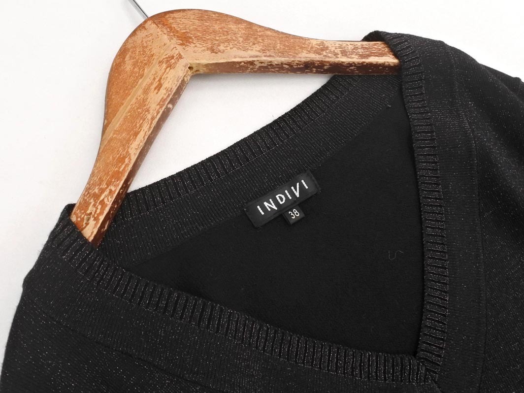 INDIVI インディヴィ Vネック ニット セーター size38/黒xラメ ◇■ ☆ fja1 レディース_画像2