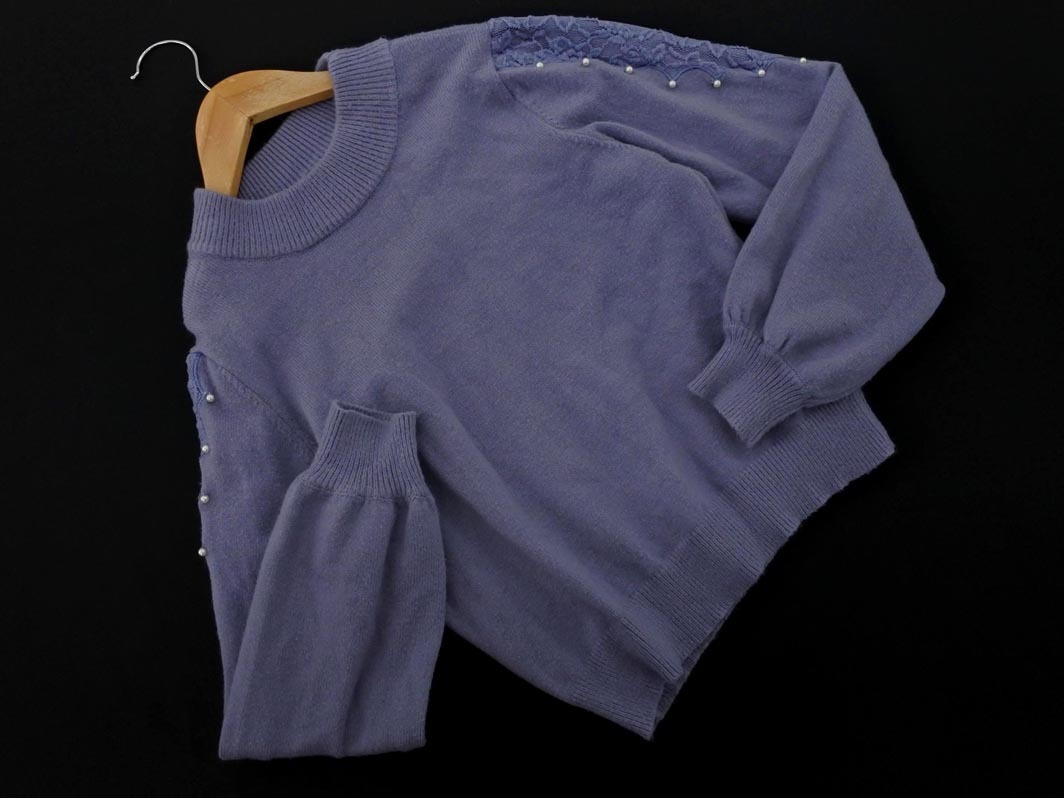 INGNI イング ボリュームスリーブ レース パール ニット セーター sizeM/ブルーグレー ◇■ ☆ fja1 レディース_画像1