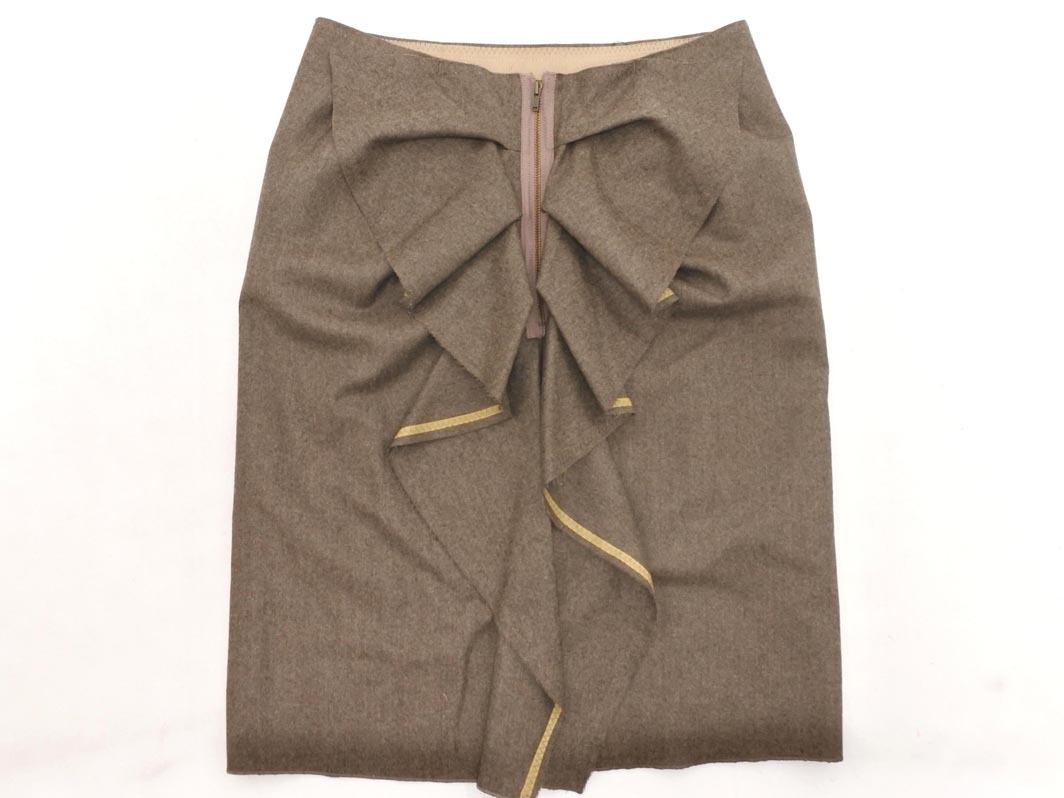 Deuxieme Classe ドゥーズィエムクラス ウール100% フリル タイト スカート size38/茶 ◇■ ☆ fja2 レディース