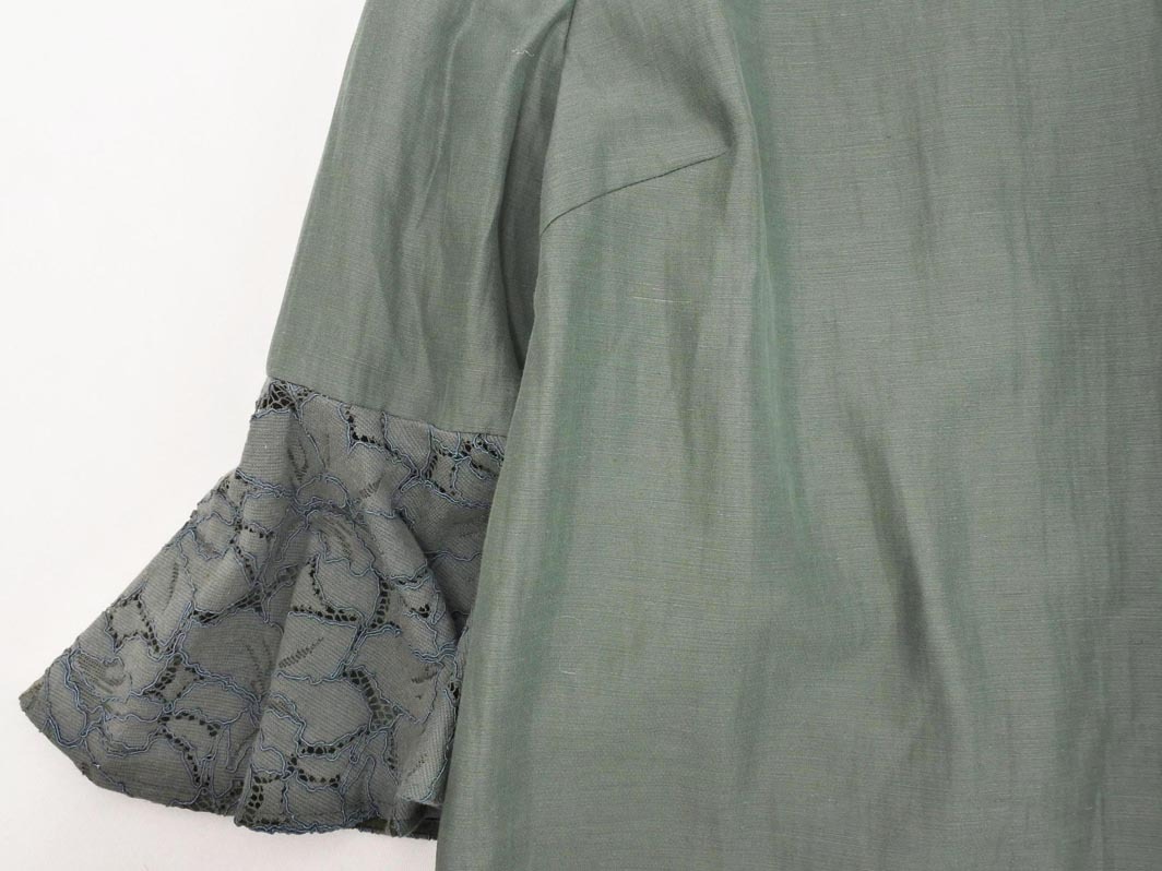 ANAYI アナイ リネン混 袖レース Iライン ワンピース size34/緑 ■◆ ☆ ffa6 レディース_画像3