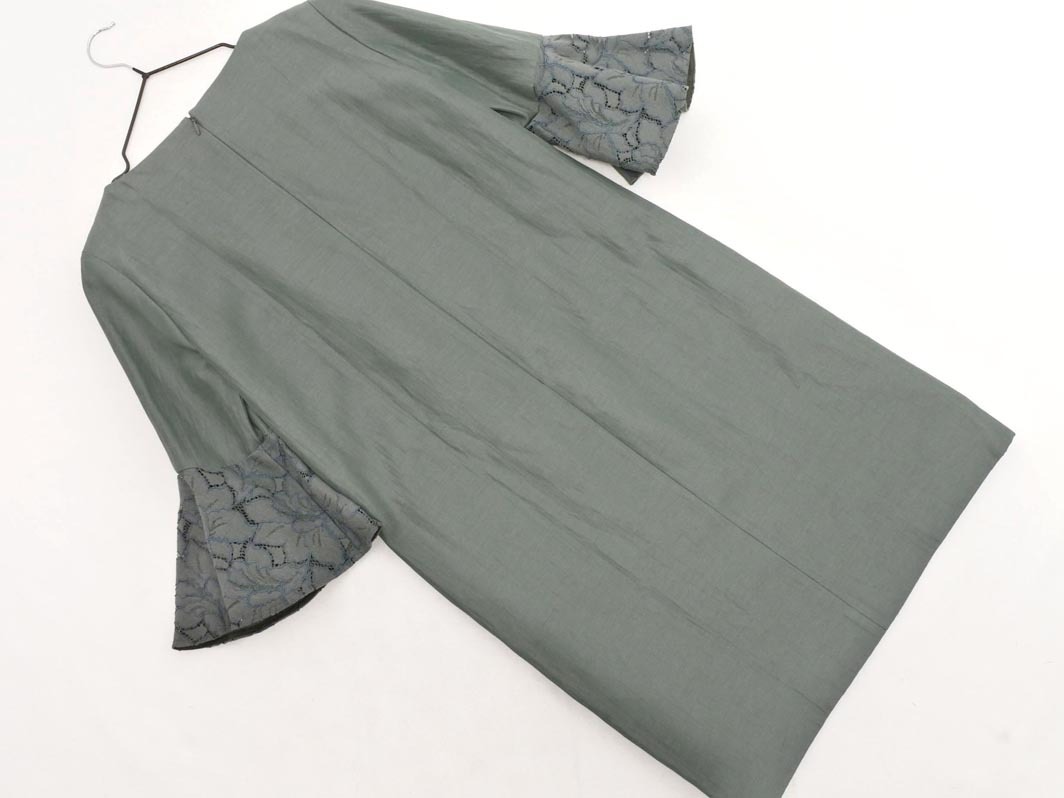 ANAYI アナイ リネン混 袖レース Iライン ワンピース size34/緑 ■◆ ☆ ffa6 レディース_画像6