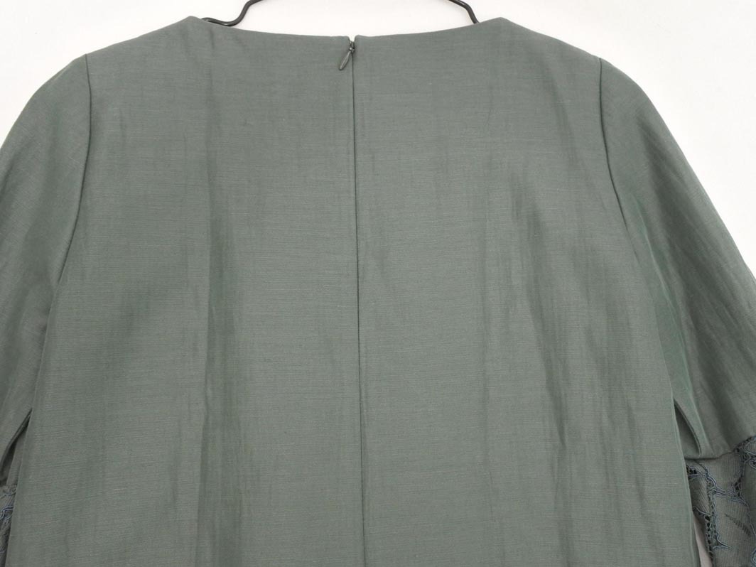 ANAYI アナイ リネン混 袖レース Iライン ワンピース size34/緑 ■◆ ☆ ffa6 レディース_画像7