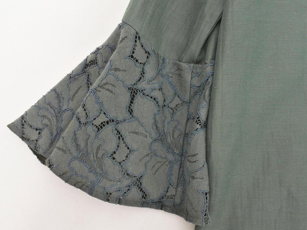 ANAYI アナイ リネン混 袖レース Iライン ワンピース size34/緑 ■◆ ☆ ffa6 レディース_画像8