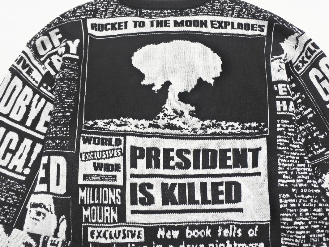 Supreme シュプリーム ニュースペーパー ニット セーター sizeL/白ｘ黒 ■■◎ ☆ fia4 メンズ_画像8