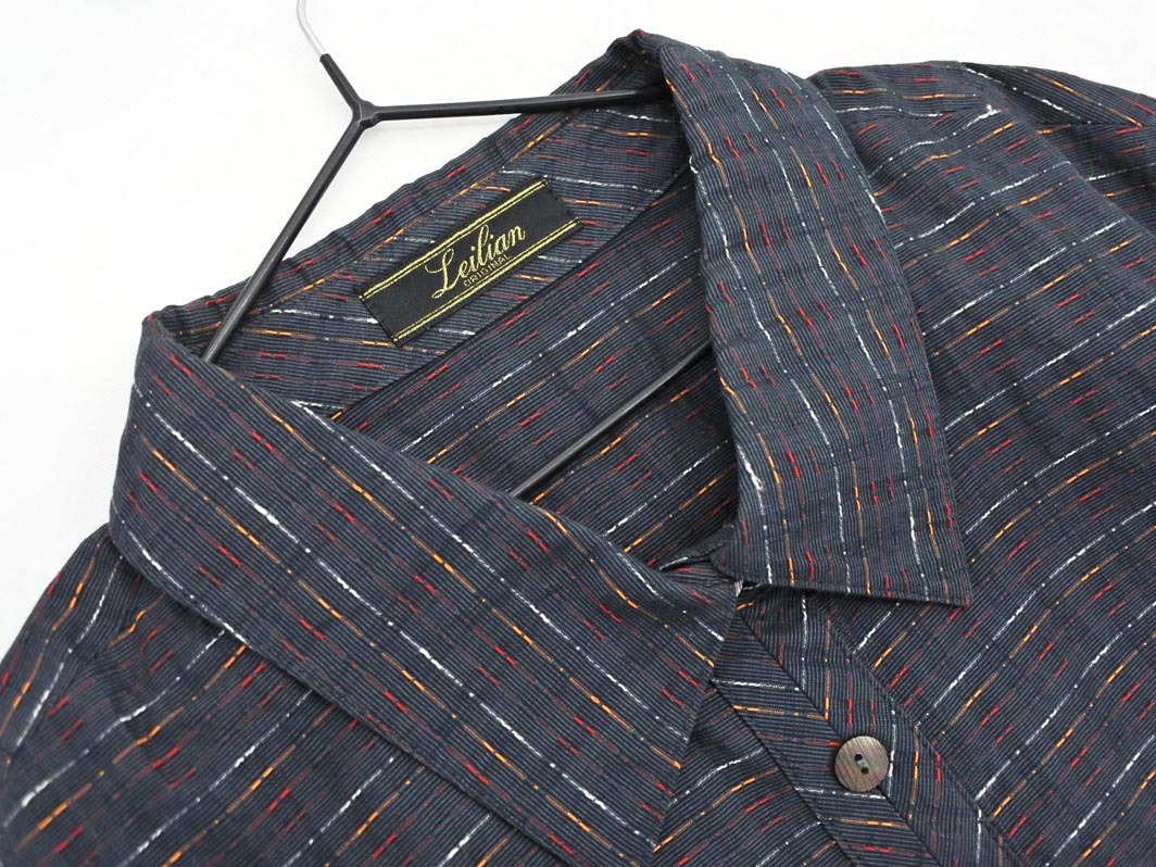 Leilian レリアン 総柄 シャツ size13＋/チャコール ◇■ ☆ fic6 レディース_画像2