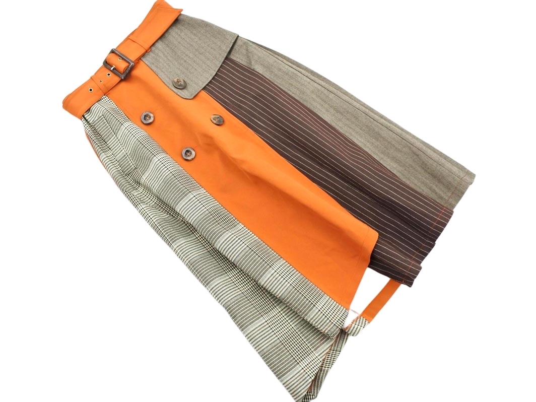 REDYAZEL レディアゼル ベルト付き リメイク風 ロング スカート sizeS/オレンジx茶xグレー ◇■ ☆ fja6 レディース_画像1