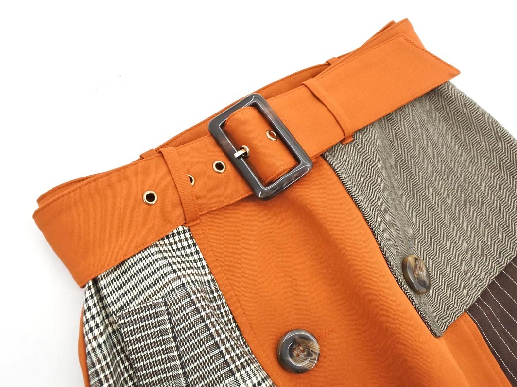 REDYAZEL レディアゼル ベルト付き リメイク風 ロング スカート sizeS/オレンジx茶xグレー ◇■ ☆ fja6 レディース_画像2