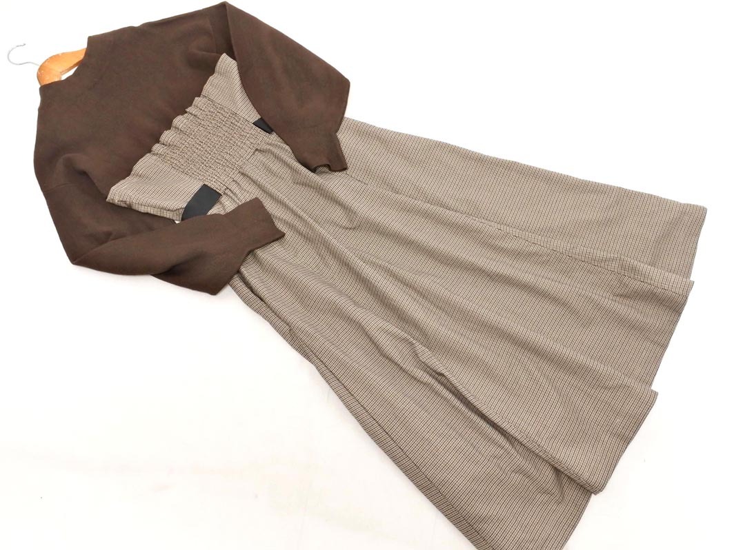 LAGUNAMOON ラグナムーン 千鳥柄 フェイクレイヤード ワンピース sizeS/茶 ◇■ ☆ fja6 レディース_画像6