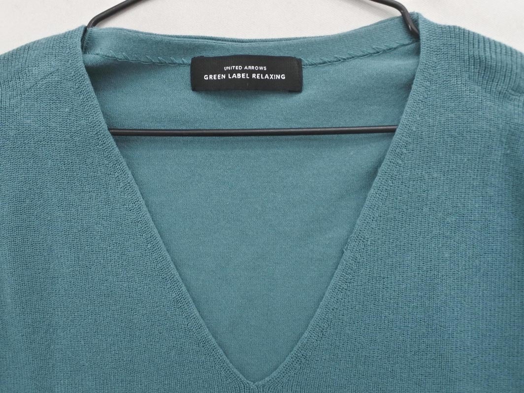 green label relaxing グリーンレーベルリラクシング ユナイテッドアローズ Vネック ニット セーター 緑 ◇■ ☆ fja6 レディース_画像3