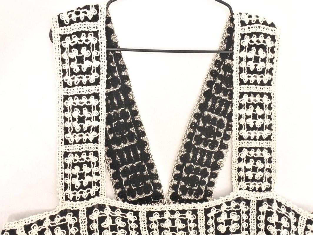 pual ce cin ピュアルセシン かぎ編み ニット ベスト sizeF/白ｘ黒 ◇■ ☆ fja6 レディース_画像4