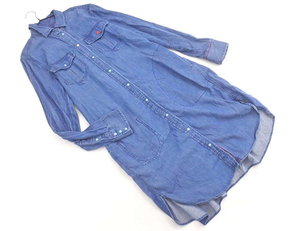 AS KNOW AS アズノゥアズ de base デニム シャツ ワンピース sizeF/青 ◇■ ☆ fja8 レディース_画像1