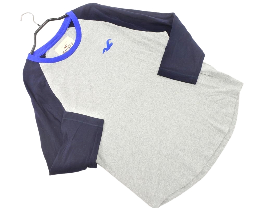 Hollister ホリスター 7分袖 ラグラン カットソー sizeL/グレーx紺 ◇■ ☆ fja8 メンズ_画像1