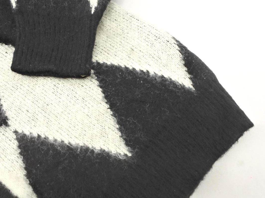 JEANASIS Jeanasis шерсть .a-ga il большой размер кардиган sizeF/ чёрный x белый *# * fja8 женский