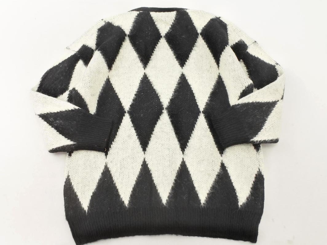 JEANASIS Jeanasis шерсть .a-ga il большой размер кардиган sizeF/ чёрный x белый *# * fja8 женский