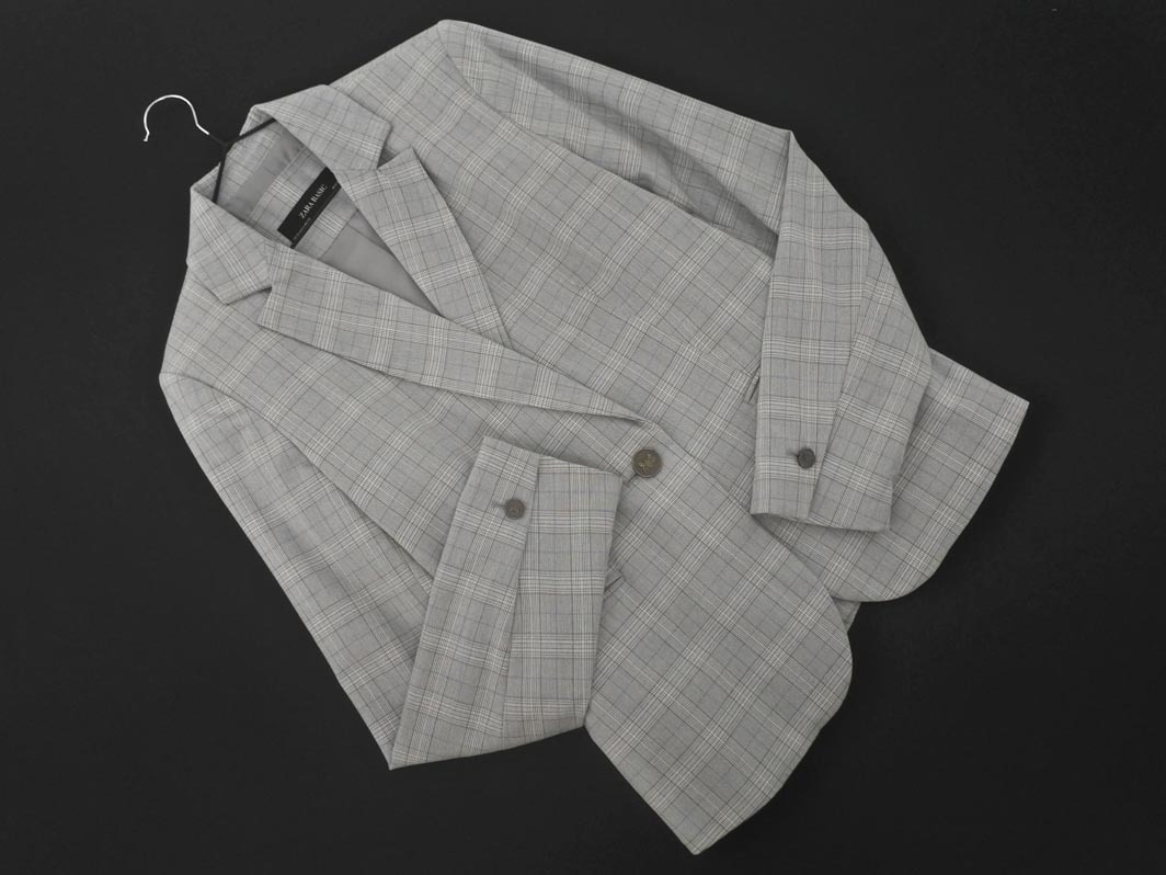 ZARA basic ザラ ベーシック チェック テーラード ジャケット size34/グレー ◇■ ☆ fjb0 レディース_画像1