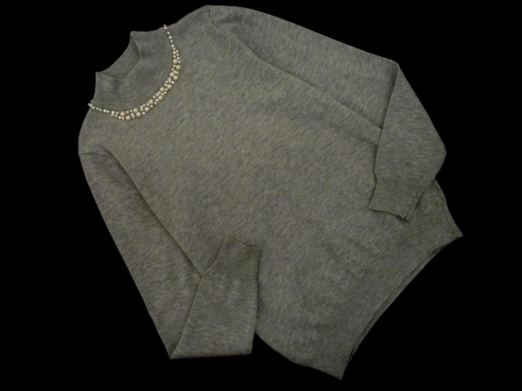 ネコポスOK earth music&ecology アースミュージック＆エコロジー パールビーズ ニット セーター sizeM/グレー ◇■ ☆ fjb4 レディース_画像1