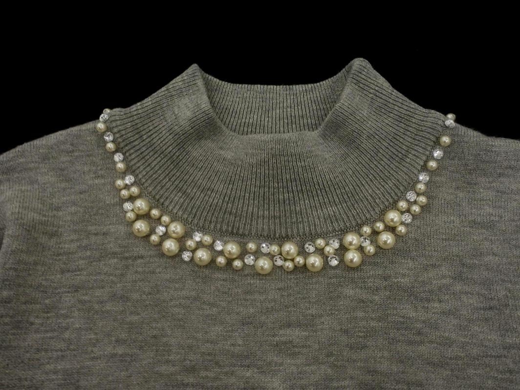 ネコポスOK earth music&ecology アースミュージック＆エコロジー パールビーズ ニット セーター sizeM/グレー ◇■ ☆ fjb4 レディース_画像3