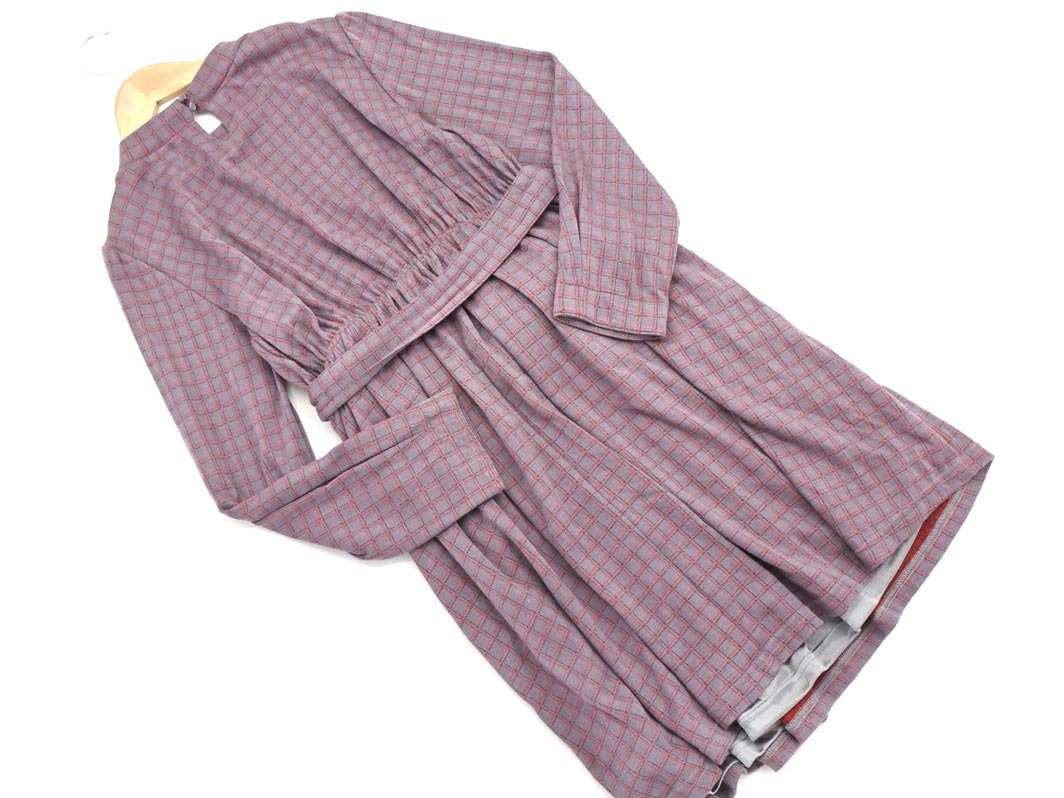 AS KNOW AS アズノゥアズ チェック リボン ワンピース sizeF/グレー ◇■ ☆ fjb4 レディース_画像5