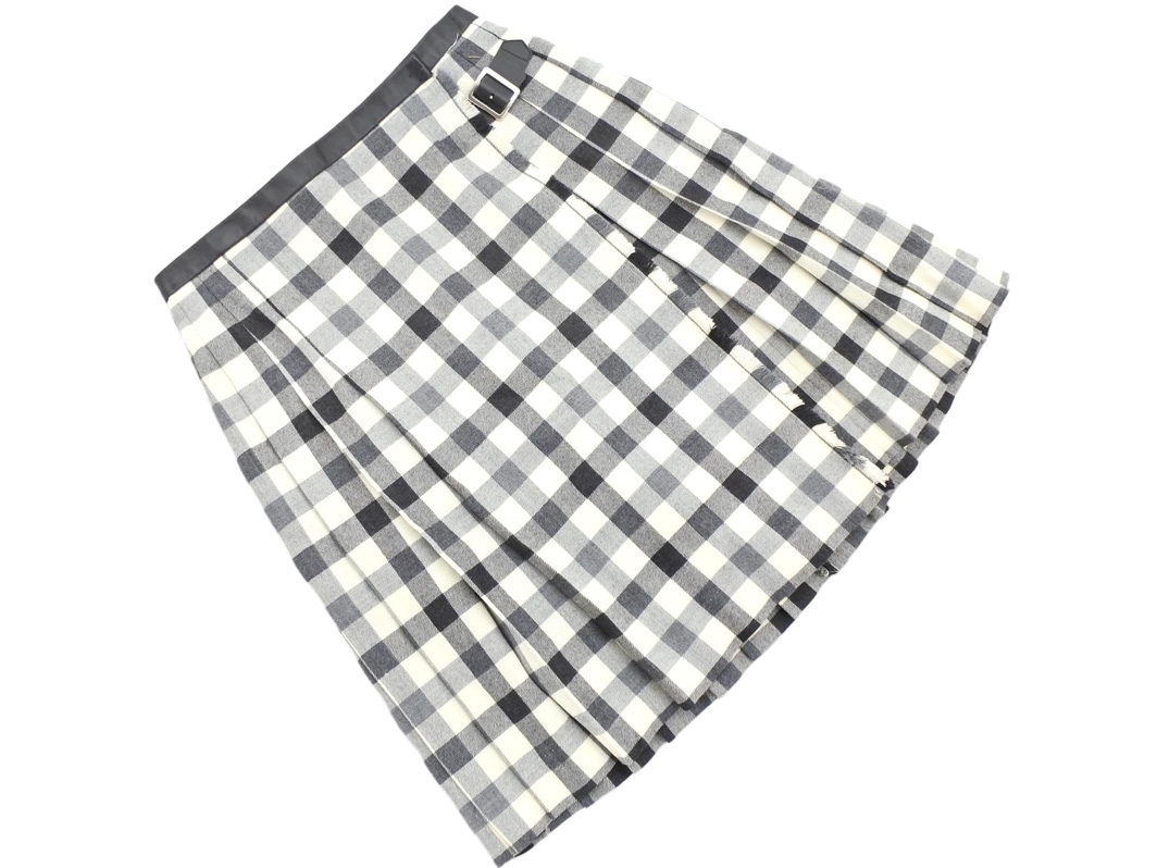 MACPHEE マカフィー トゥモローランド ウール100% ギンガムチェック ラップ プリーツ スカート size36/白ｘ黒 ◇■ ☆ fjb4 レディース_画像1