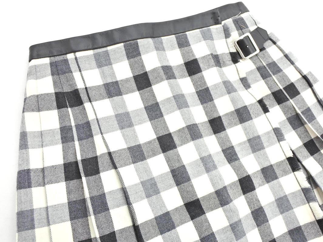 MACPHEE マカフィー トゥモローランド ウール100% ギンガムチェック ラップ プリーツ スカート size36/白ｘ黒 ◇■ ☆ fjb4 レディース_画像3