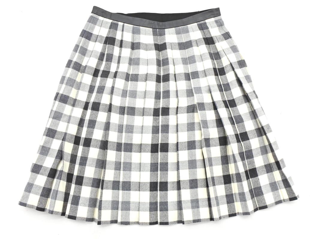 MACPHEE マカフィー トゥモローランド ウール100% ギンガムチェック ラップ プリーツ スカート size36/白ｘ黒 ◇■ ☆ fjb4 レディース_画像4