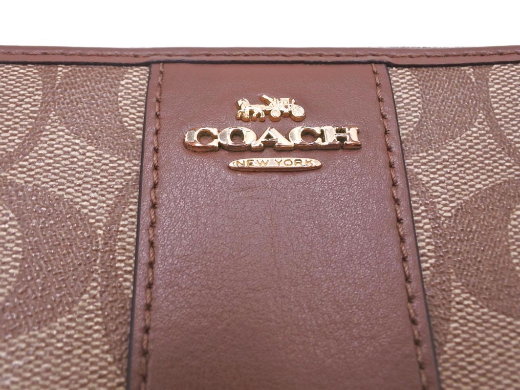 COACH コーチ シグネチャー PVC ラウンドジップ 長 財布 茶 ■■ ☆ fjb5 レディース_画像4