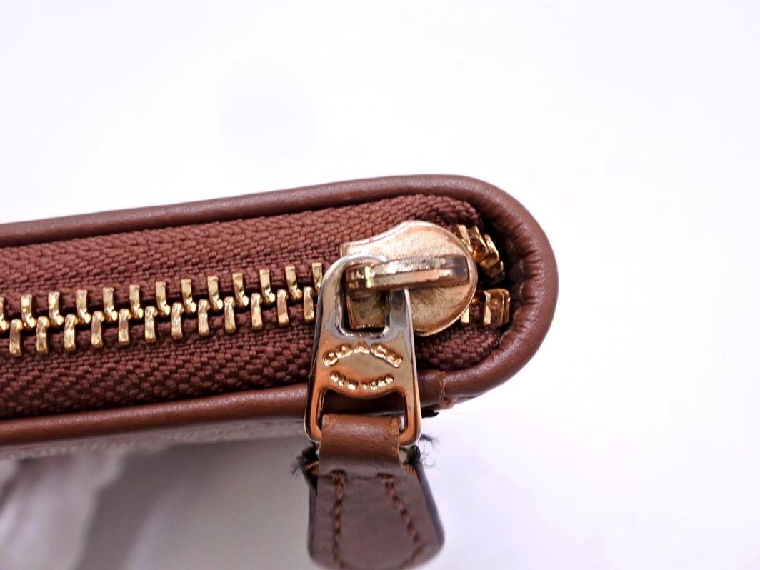 COACH コーチ シグネチャー PVC ラウンドジップ 長 財布 茶 ■■ ☆ fjb5 レディース_画像5