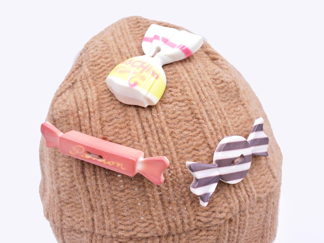 MOSCHINO モスキーノ キャンディー ニット帽 sizeM/ベージュ ◇■ ☆ fjb5 レディース
