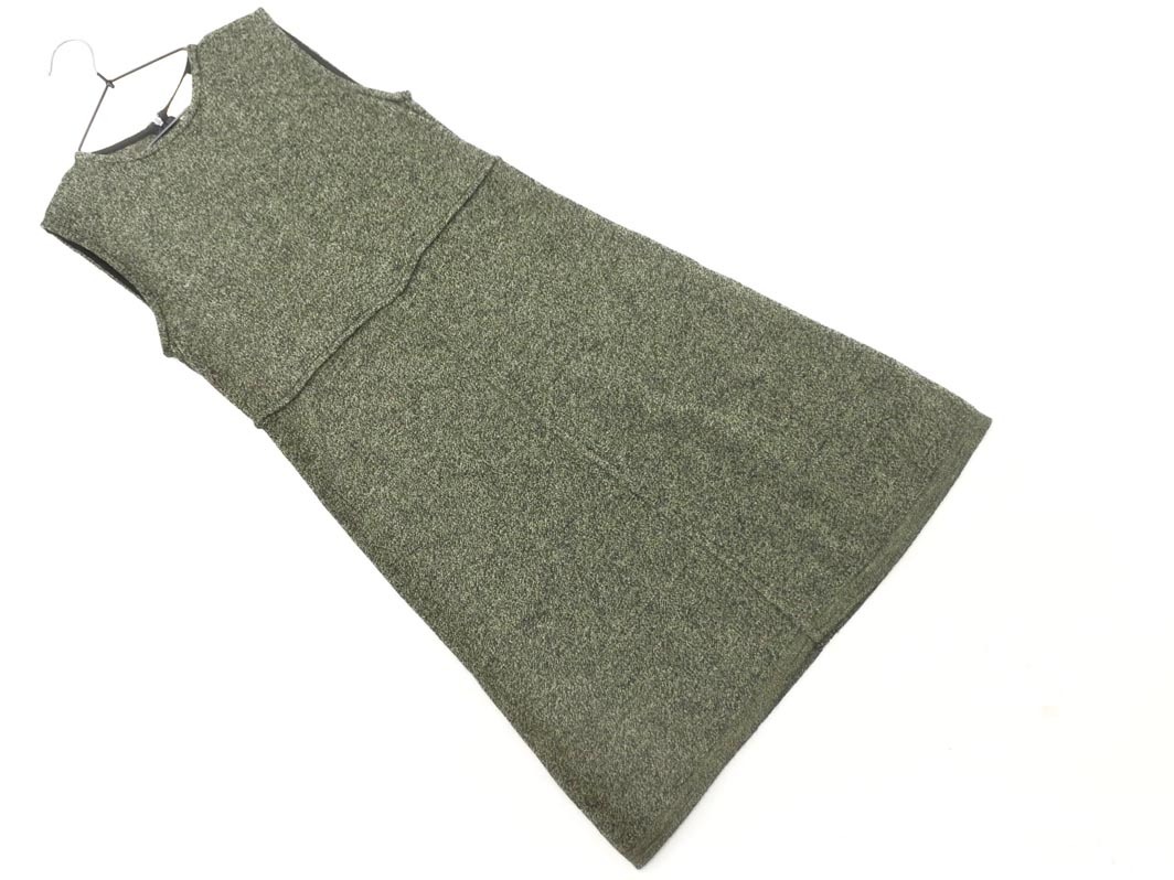 agnes b アニエスベー ウール100% ノースリーブ ニット ワンピース size1/緑ｘ黒 ◇■ ☆ fjb5 レディース_画像1